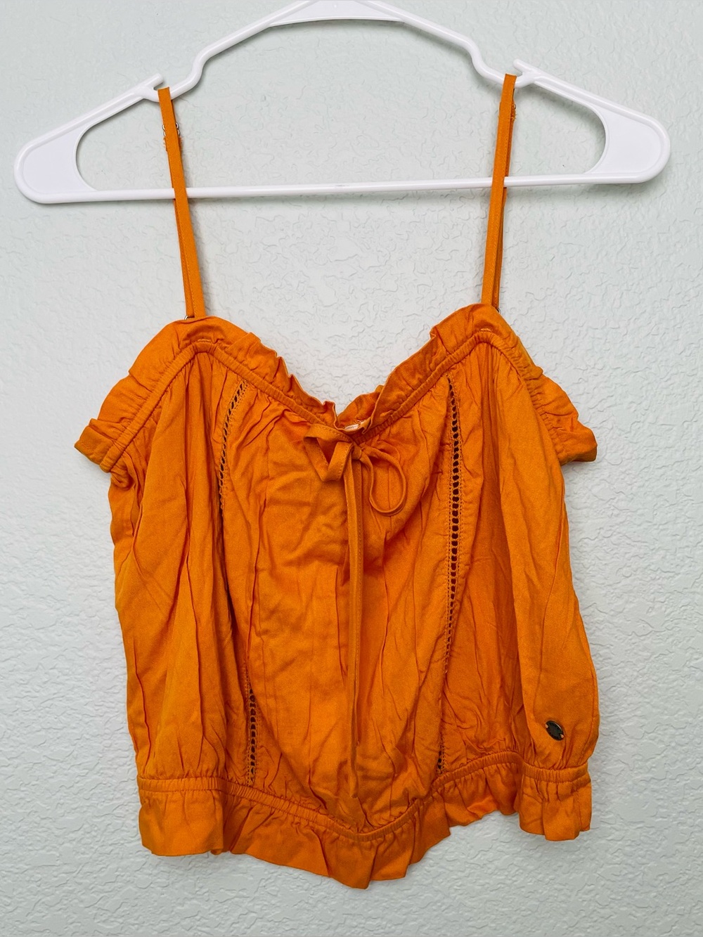 Roxy NWT Orange Strappy Tie Front Ruffle Tank Top | Large